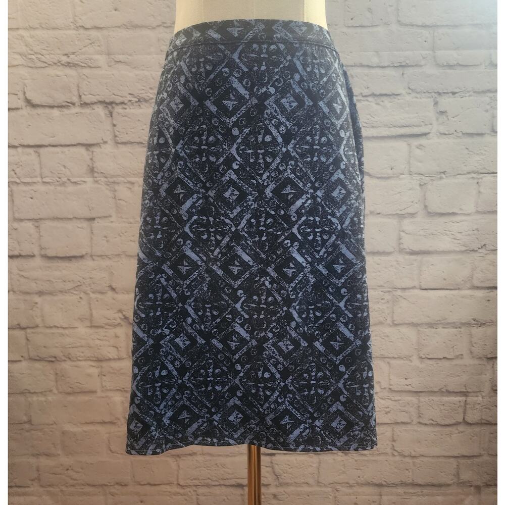 J Jill Jersey Pencil Skirt Women's M Blue Geometric Knee Length Stretch